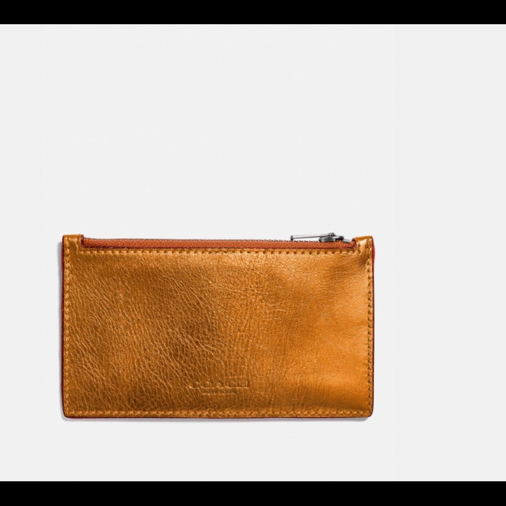 COACH NWT Zip Card Case Metallic Orange SRP$98